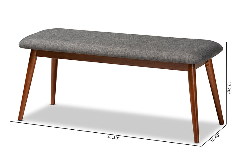 Elara II Mid-Century Modern Dark Gray Fabric Upholstered Medium Oak Finished Wood Dining Bench