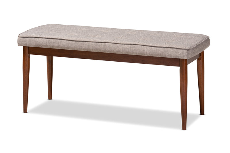 Nahla Mid-Century Modern Light Gray Fabric Upholstered Medium Oak Finished Wood Dining Bench