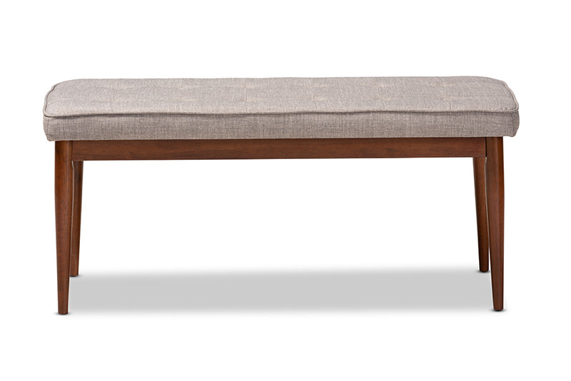 Nahla Mid-Century Modern Light Gray Fabric Upholstered Medium Oak Finished Wood Dining Bench