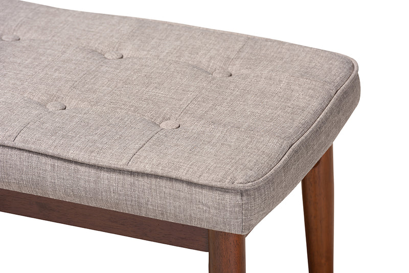 Nahla Mid-Century Modern Light Gray Fabric Upholstered Medium Oak Finished Wood Dining Bench