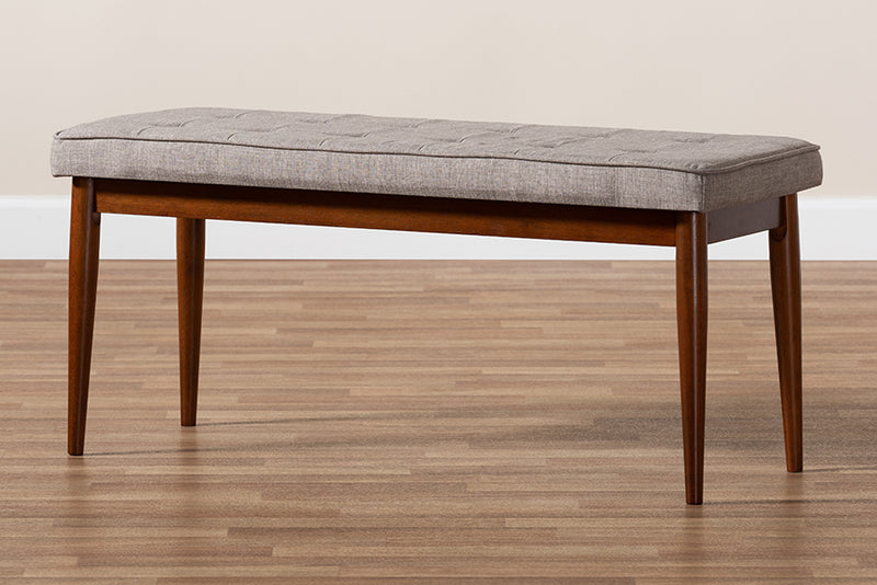 Nahla Mid-Century Modern Light Gray Fabric Upholstered Medium Oak Finished Wood Dining Bench