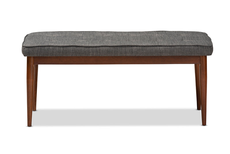 Nahla Mid-Century Modern Dark Gray Fabric Upholstered Medium Oak Finished Wood Dining Bench