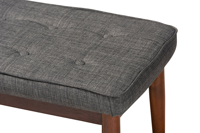 Nahla Mid-Century Modern Dark Gray Fabric Upholstered Medium Oak Finished Wood Dining Bench