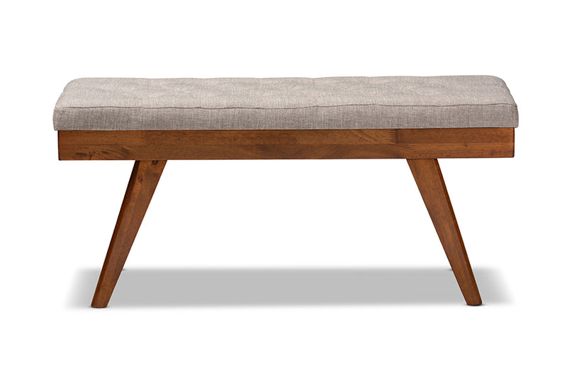 Payton Mid-Century Modern Light Gray Fabric Upholstered Wood Dining Bench