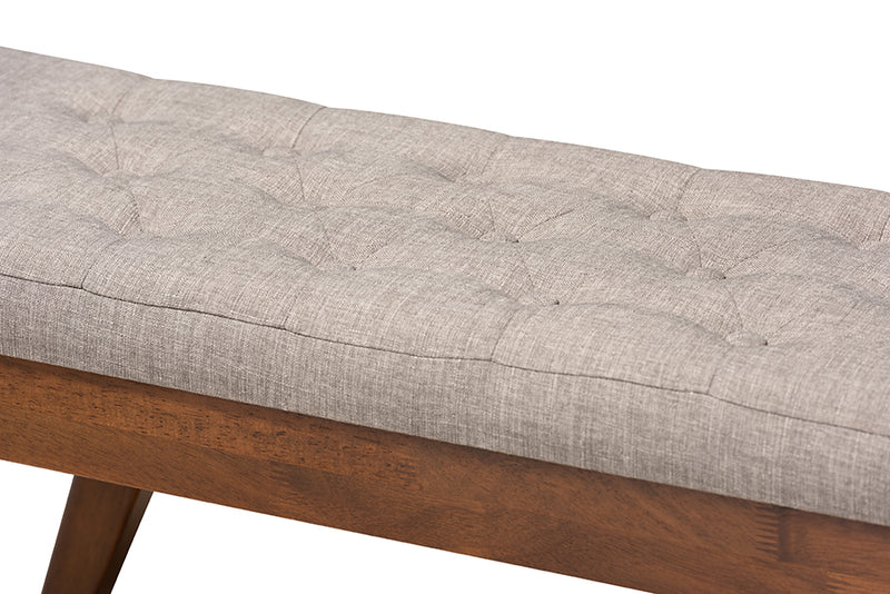 Payton Mid-Century Modern Light Gray Fabric Upholstered Wood Dining Bench