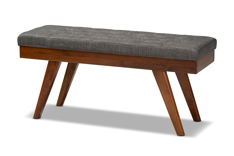 Payton Mid-Century Modern Medium Gray Fabric Upholstered Wood Dining Bench