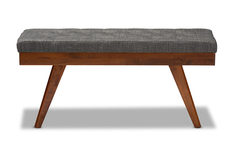 Payton Mid-Century Modern Medium Gray Fabric Upholstered Wood Dining Bench