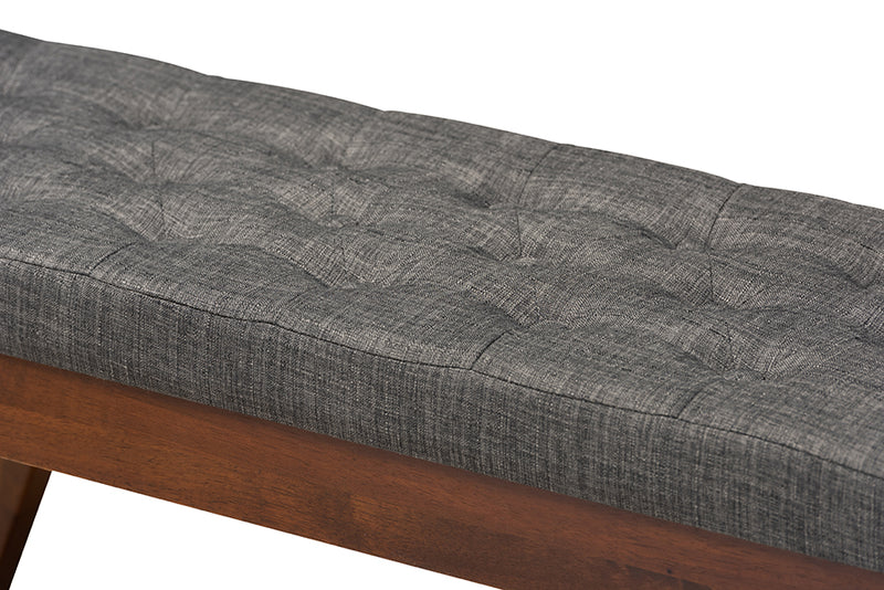 Payton Mid-Century Modern Medium Gray Fabric Upholstered Wood Dining Bench