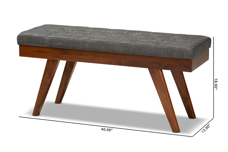 Payton Mid-Century Modern Medium Gray Fabric Upholstered Wood Dining Bench