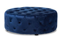 Sovanna Royal Blue Velvet Fabric Upholstered Button Tufted Cocktail Ottoman Baxton