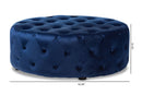 Sovanna Royal Blue Velvet Fabric Upholstered Button Tufted Cocktail Ottoman Baxton