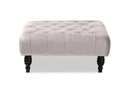 Delaire Gray Velvet Fabric Upholstered Button Tufted Cocktail Ottoman Baxton
