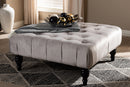 Delaire Gray Velvet Fabric Upholstered Button Tufted Cocktail Ottoman Baxton