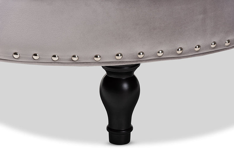 Jeane Gray Velvet Fabric Upholstered Button Tufted Cocktail Ottoman Baxton