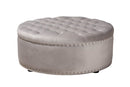Neah Light Gray Velvet Fabric Upholstered Tufted Cocktail Ottoman Baxton