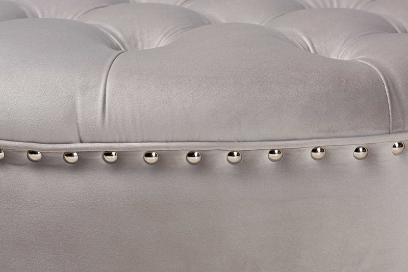 Neah Light Gray Velvet Fabric Upholstered Tufted Cocktail Ottoman Baxton