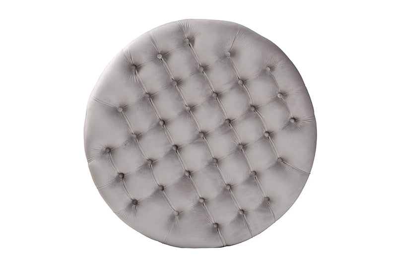 Neah Light Gray Velvet Fabric Upholstered Tufted Cocktail Ottoman Baxton