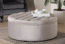 Neah Light Gray Velvet Fabric Upholstered Tufted Cocktail Ottoman Baxton