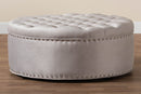 Neah Light Gray Velvet Fabric Upholstered Tufted Cocktail Ottoman Baxton