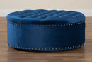 Neah Royal Blue Velvet Fabric Upholstered Tufted Cocktail Ottoman Baxton