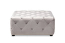 Diella Slate Gray Velvet Fabric Upholstered Button-Tufted Cocktail Ottoman Baxton