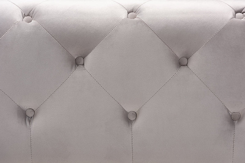 Diella Slate Gray Velvet Fabric Upholstered Button-Tufted Cocktail Ottoman Baxton