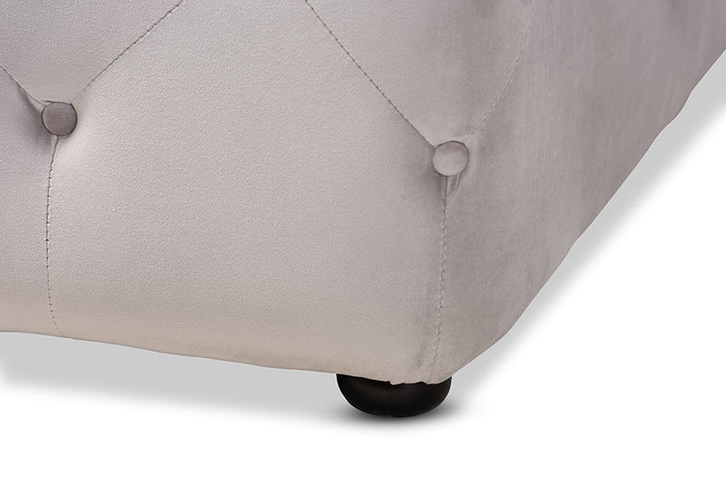 Diella Slate Gray Velvet Fabric Upholstered Button-Tufted Cocktail Ottoman Baxton
