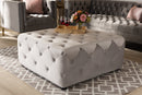 Diella Slate Gray Velvet Fabric Upholstered Button-Tufted Cocktail Ottoman Baxton