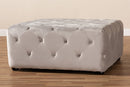 Diella Slate Gray Velvet Fabric Upholstered Button-Tufted Cocktail Ottoman Baxton