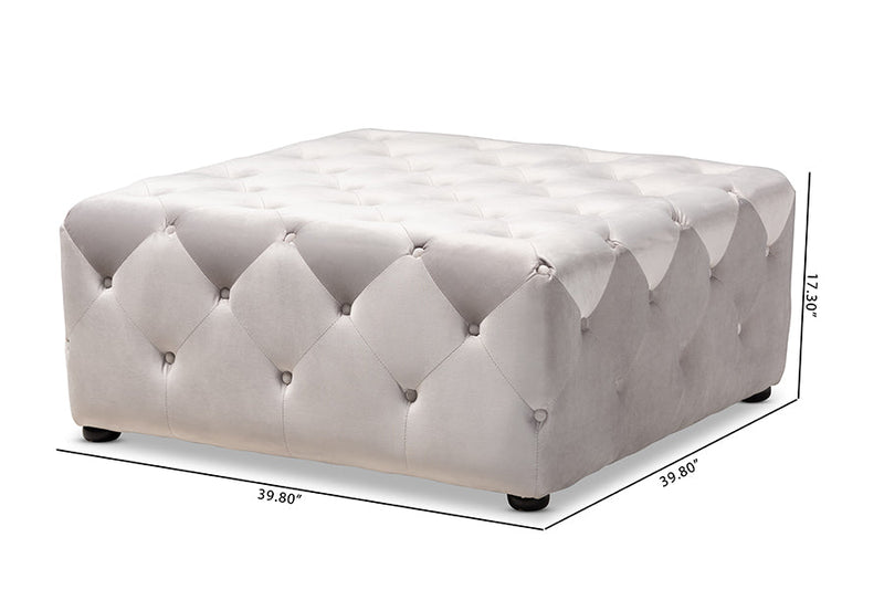 Diella Slate Gray Velvet Fabric Upholstered Button-Tufted Cocktail Ottoman Baxton