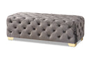 Gates Gray Velvet Fabric Upholstered Gold Finished Button Tufted Bench Ottoman Baxton