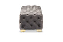 Gates Gray Velvet Fabric Upholstered Gold Finished Button Tufted Bench Ottoman Baxton