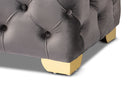 Gates Gray Velvet Fabric Upholstered Gold Finished Button Tufted Bench Ottoman Baxton