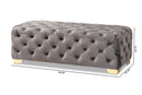 Gates Gray Velvet Fabric Upholstered Gold Finished Button Tufted Bench Ottoman Baxton