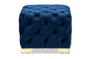 Gates Royal Blue Velvet Fabric Upholstered Gold Finished Button Tufted Ottoman Baxton
