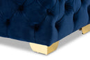 Gates Royal Blue Velvet Fabric Upholstered Gold Finished Button Tufted Ottoman Baxton
