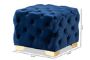 Gates Royal Blue Velvet Fabric Upholstered Gold Finished Button Tufted Ottoman Baxton