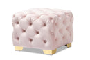 Gates Light Pink Velvet Fabric Upholstered Gold Finished Button Tufted Ottoman Baxton