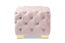 Gates Light Pink Velvet Fabric Upholstered Gold Finished Button Tufted Ottoman Baxton
