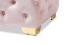 Gates Light Pink Velvet Fabric Upholstered Gold Finished Button Tufted Ottoman Baxton