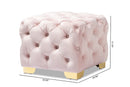 Gates Light Pink Velvet Fabric Upholstered Gold Finished Button Tufted Ottoman Baxton