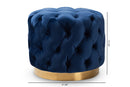 Panchali Royal Blue Velvet Fabric Upholstered Gold-Finished Ottoman Baxton