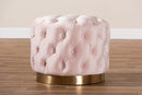Panchali Light Pink Velvet Fabric Upholstered Gold-Finished Ottoman Baxton