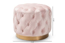 Panchali Light Pink Velvet Fabric Upholstered Gold-Finished Ottoman Baxton