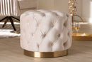 Panchali Light Beige Velvet Fabric Upholstered Gold-Finished Ottoman Baxton