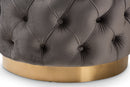 Panchali Gray Velvet Fabric Upholstered Gold-Finished Button Tufted Ottoman Baxton