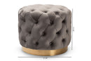 Panchali Gray Velvet Fabric Upholstered Gold-Finished Button Tufted Ottoman Baxton
