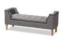 Cladine Gray Linen Fabric Upholstered Oak Brown Bench Baxton