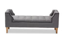 Cladine Gray Linen Fabric Upholstered Oak Brown Bench Baxton