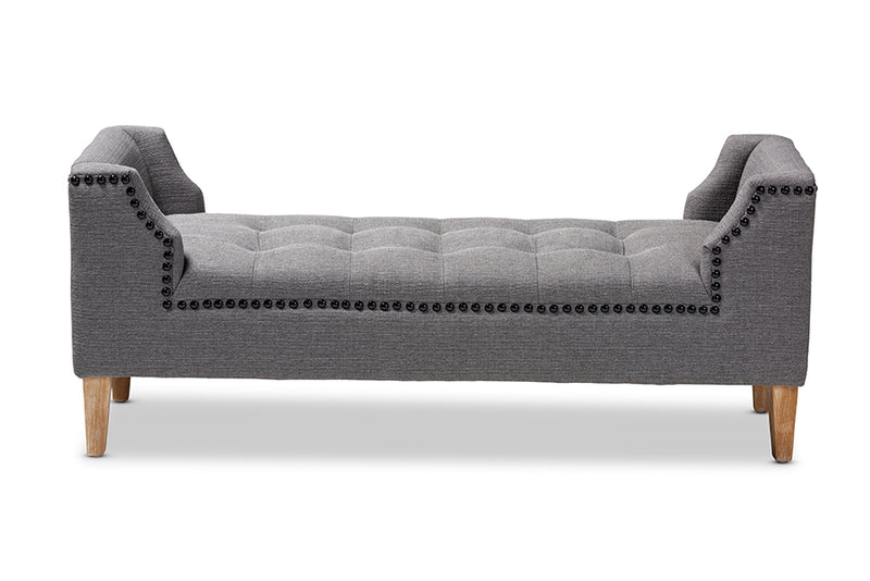 Cladine Modern and Contemporary Gray Linen Fabric Upholstered Oak Brown Finished Wood Bench